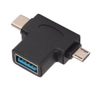 Adaptador convertidor 2 en 1 OTG tipo C y micro USB macho a USB hembra con soporte para datos USB, diseño de conector reversible y carga rápida