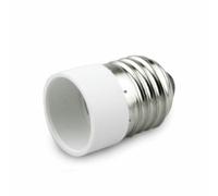 Adaptador convertidor portalámparas E-27 a E-14, compatible con bombillas de diferentes bases, ideal para adaptar iluminación.