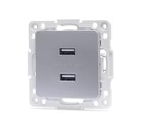 Adaptador de 2 tomas USB, conexión alemana/francesa, color plateado, ideal para cargar dispositivos electrónicos en viajes.
