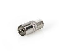 Adaptador de antena y satélite | F Mujer | IEC (coaxial) hembra | Niquelado | 75 ohmios | Recto | Metales | Plata | 1 PC. | Caja