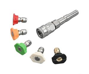 Adaptador de arandela de acero inoxidable resistente con sistema de conexión rápida de 1/4 pulgadas más cinco boquillas para máquinas de limpieza a presión Nilfisk y Kew