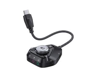 Adaptador de Audio Multi-Puerto: USB + Expansión Type-C, Tarjeta de Sonido Estéreo con Control de Volumen Independiente y Interruptor de Micrófono