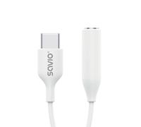 Adaptador de audio savio - usb tipo 3.1 c (m) - jack 3,5mm (f) - blanc