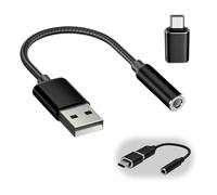 Adaptador de Audio USB a Jack 3,5mm 2 in 1, Tarjeta de Sonido Externa USB, Adaptador de Auriculares y Micrófono con Convertidor USB-B a USB-C, Plug and Play para PC Portátil Desktop