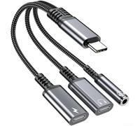 Adaptador de audio USB C 3 en 1 con conector AUX de carga rápida PD de 60 W para iPhone para Samsung Pixel - Sonido y datos de alta fidelidad - Carcasa de aleación de aluminio - Negro (gris)