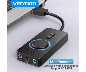 Adaptador de Audio Vention, tarjeta de sonido USB, interfaz de Audio, conector externo, micrófono de 3,5mm, altavoz para ordenador portátil, PS4, PC, auriculares, tarjeta de sonido de Audio 15CM