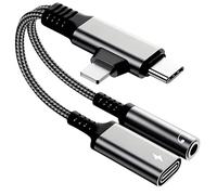 Adaptador de auriculares de 3,5 mm y carga compatible con iluminación USB C para iPhone, iluminación 4 en 1 a jack 60 W PD carga rápida tipo C adaptador para iPad, MacBook, Huawei Samsung, para cargar