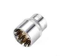 Adaptador de cabeza de vaso corto con acabado de espejo de 12 puntos de 3/8 pulgadas para llave de carraca Torx de acero al cromo vanadio tratado térmicamente (16 mm)