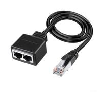 Adaptador de cable de red, adaptador de red Ethernet de 1 a 2 puertos, extensión de cable divisor para conexión de banda ancha en casa y oficina (negro)