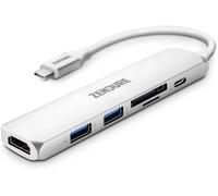 Zendure 6-in-1 Slim USB-C Charging Hub (Adaptador de aluminio con 4K USB-C a HDMI, Lector de tarjetas MicroSD/SD y 2 puertos USB 3.0, compatible con MacBook, iPad, Chromebook, XPS y muchos más), Plata
