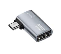 Adaptador de cable OTG 4K con alimentación de Micro-USB a USB con diseño angular. Ideal para tabletas y televisores (izquierda).