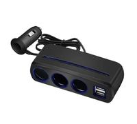 Adaptador de carga de coche con 2 puertos USB, 3 enchufes, divisor de cigarrillos para teléfonos y cámaras de salpicadero