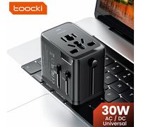 Adaptador de Carga Rápida Toocki GaN 30W Universal para Viajes, 2 Puertos USB-C y USB-A, Enchufe de Corriente Alterna para Enchufes EU/UK/US/AU