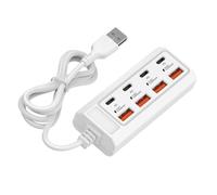 Adaptador de carga USB de 25 W, 8 puertos, extensión de teléfono, adaptador de enchufe de alimentación de 4 tipos C + 4 puertos USB para adaptador de carga de pared de teléfono