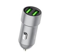 Adaptador de cargador de coche, cargador de coche USB de dos puertos | Cargador de coche de dos puertos de 3,4 A | Cargador de coche de metal, cargador de coche seguro para la vida quotid