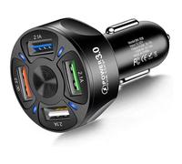 Adaptador de cargador de coche de 4 puertos, material ignífugo de PC para mayor durabilidad y seguridad, cargador de coche rápido con Qc3.0,