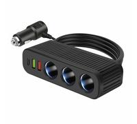 Adaptador de cargador de coche divisor de 3 enchufes con características, adaptador de toma de corriente de 3 vías para múltiples dispositivos, solución de alimentación familiar para carretera
