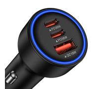 Adaptador de cargador de coche rápido de 3 puertos de 12 V, enchufe de vehículo - USB C y USB A de carga rápida - Cargador de coche para iPhone 17 Pro Max Air 17e 16e 16 15, Samsung S26