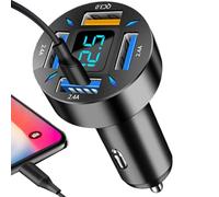 Adaptador de cargador de coche súper rápido de 4 puertas, 66 W, chip inteligente de 3 puertas, protección de seguridad múltiple, protege tu coche y equipo, carga de carretera 3.0 66 W USB C cargador