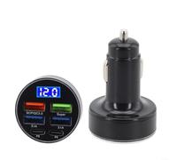 Adaptador de cargador de coche tipo C de carga rápida PD de 33 W con 4 puertos USB, pantalla LED de voltaje de batería, compatible con QC3 0, adecuado para modelos de coche de 12 V a 24 V