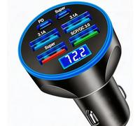 Adaptador de cargador de coche USB C multipuerto PD30W con pantalla de voltaje de carga ultra rápida, 6 en 1 PD4.0/QC4.0/PPS/AFC adaptador de encendedor de cigarrillos con medidor de voltaje para