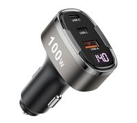Adaptador de cargador USB C para coche, 100 W, encendedor de cigarrillos, adaptador de cargador USB de 12 V con voltímetro, carga rápida de teléfono de coche multipuerto para iPhone 17/Air/16/15 Pro