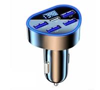 Adaptador de cargador USB de coche de 66 W con 5 puertos, incluyendo .0, salida de carga súper rápida PD, pantalla de voltaje LED, mini diseños de metal compactos (normalmente)
