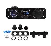 Adaptador de cargador USB dual del coche, A prueba de agua barco del coche 3 agujeros panel cargador USB encendedor de cigarrillos adaptador de corriente zócalo LED voltímetro