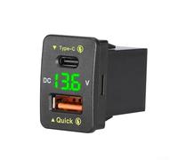 Adaptador de coche de carga rápida con puertos duales compatibles con tecnología Qc3.0 y Pd Plus monitor de voltaje real para autos Toyota verde (luz verde)