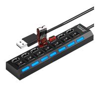 Adaptador de concentrador USB alimentado por múltiples puertos - Divisor USB 3.0 portátil antideslizante con botón de encendido y apagado individual | Módulo concentrador compacto de alta velocidad