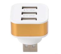 Adaptador de concentrador USB de 3 puertos con ranuras USB 2 0 diseñado para carga de múltiples dispositivos, extensor USB compacto y portátil (dorado)
