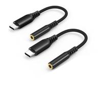 Adaptador de conector de auriculares tipo C a 3,5 mm, 2 unidades, color negro, cable USB C a AUX para iPhone 17/16/15 Pro/Max, Samsung Galaxy S25/S24/S23 Ultra, iPad Pro, MacBook
