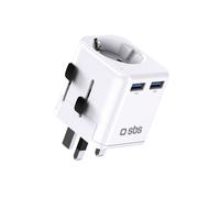 Adaptador de corriente USB-A de viaje para Reino Unido, EE. UU., Australia, Asia y la UE - Blanco