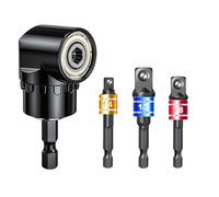 adaptador de destornillador angular 105° 1/4 pulgada y Juego de tuercas adaptadoras de llaves de vaso hexagonal de 3 piezas 1/4" 3/8" 1/2" pulgadas, Portapuntas angular multifunción