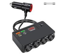 Adaptador de Encendedor de Cigarrillos 120W : Adaptador Mechero de Coche PD 30W y QC3.0 18W Equipado 4 Tomas de Mechero con Interruptor Encendido y LED Voltímetro para Todos los Dispositivos Coche