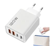 Adaptador de enchufe de pared, caja de carga rápida | Adaptador de corriente USB de 120 W con puertos tipo C para teléfono de casa, coche, tableta, PC portátil de viaje