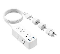 Adaptador de enchufe de viaje europeo, Olcorife con adaptador de enchufe de la UE Reino Unido, 6 tomacorrientes 3 puertos USB con cable de extensión de 5 pies, adaptador de corriente internacional