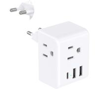 Adaptador de enchufe de viaje europeo WH1-Pack con 3 tomas de corriente y 3 puertos USB (1 USB-C) - Compatible con Italia, España, Francia y