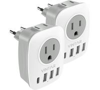 Adaptador de enchufe de viaje para la UE con 2 tomas de corriente estadounidenses, 3 puertos USB y 1 puerto USB-C.