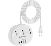 Adaptador de enchufe de viaje para la UE con USB-C, 3 tomas de corriente alterna y 4 puertos.
