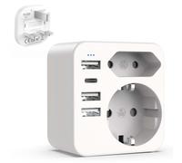 Adaptador de Enchufe inglés Hoppac 6 en 1, Carga 6 Dispositivos en Paralelo, con 3 USB y 1 USB C y Enchufe Europeo y Schuko, el Tipo G es Adecuado para Reino Unido/Irlanda/Malta, diseño Compacto Apto