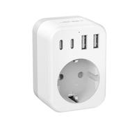 Adaptador de Enchufe JSVER Tipo M para Sudáfrica y Alemania, Adaptador de Viaje con 2 Puertos USB-C y 2 Puertos USB-A (3,4 A, 17 W) para Sudáfrica, Suazilandia y Lesoto (Blanco)