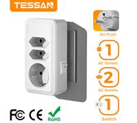 TESSAN 3 en 1 Ladron Enchufes Plano, Enchufe Múltiple de 4000W, Cargador Adaptador Enchufe, Regletas Pared sin Cable para Casa, Oficina, Cocina, Salón, Blanco