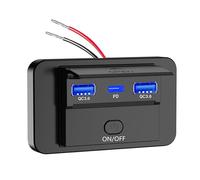 Adaptador de estación de carga de coche de 12 V-24 V con doble carga rápida USB y puerto tipo C para conductor profesional, viajes, uso al aire libre, enchufe de carga impermeable