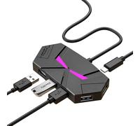 Adaptador de expansión multipuerto USB 2.0 de 7 puertos USB con iluminación LED de color para periféricos de computadora, cable reforzado, divisor USB