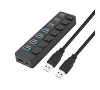 Adaptador de expansión USB de 7 puertos, 5 Gbps, transferencia de datos de velocidad rápida, 4 USB 3.0, 3 interruptores tipo C, control para PC, portátil, adaptador USB para dispositivos externos