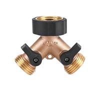 Adaptador de grifo de agua de latón de 2 vías conector de manguera 3/4 para riego de jardín Divisor con forma de latón sólido con válvulas s para la jardinería y el lavado en el (Hilo americano)