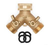Adaptador de grifo de latón con válvulas de encendido/apagado | Construcción de latón macizo, resistente a la corrosión, se adapta a mangueras de 0.5 pulgadas, diseño de doble salida