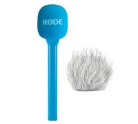 Adaptador de mano RØDE Interview GO para módulos de transmisión inalámbricos azul con protector de viento de pelo keepdrum