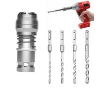 Adaptador de martillo giratorio con juego de brocas de impacto, kit convertidor de taladro eléctrico a martillo, cabezal de herramienta de extensión multifuncional, adaptador de conversión para llave